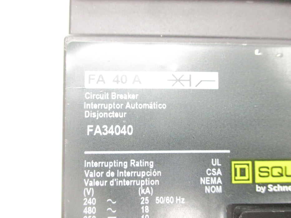 SQUARE D FA34040 40A 600V NSNP