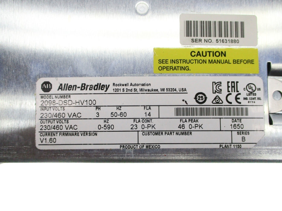 ALLEN BRADLEY 2098-DSD-HV100 SER. B F/W V1.60 NSNP