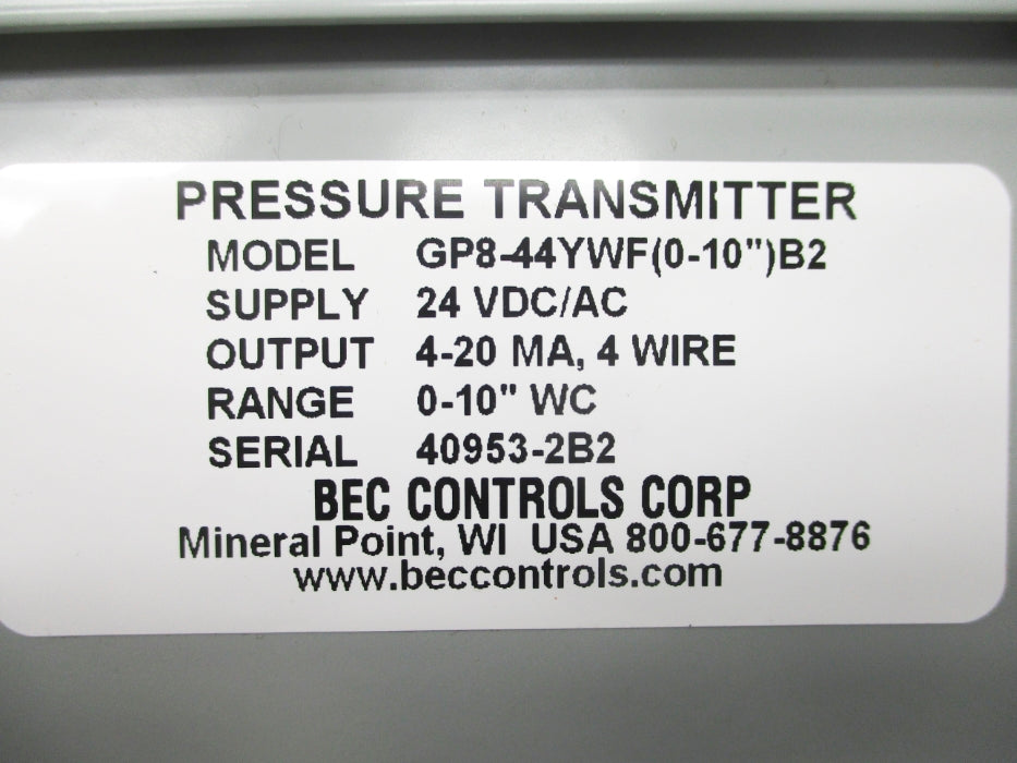 BEC CONTROLS GP8-44YWF(0-10")B2 NSNP