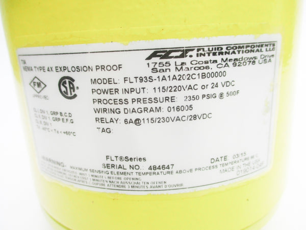 FLUID COMPONENTS INTERNATIONAL FLT93S-1A1A202C1B00000 115/220VAC 6A 2350PSI NSNP