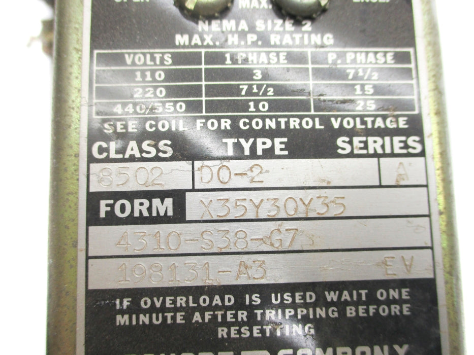 SQUARE D 8502D02 SER. A UNMP