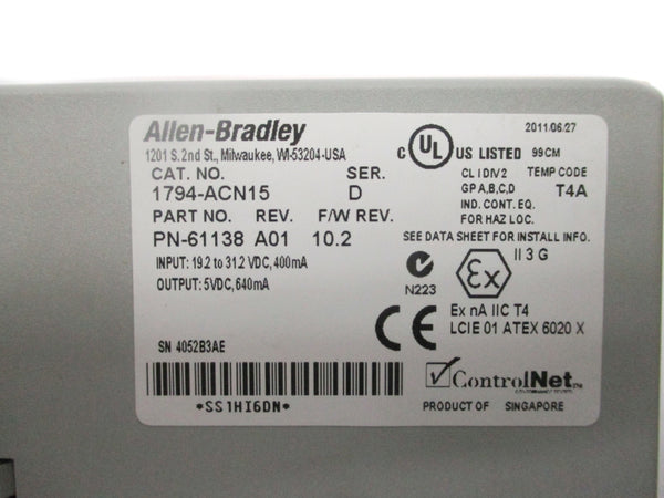 ALLEN BRADLEY 1794-ACN15 SER. D F/W 10.2 NSNP