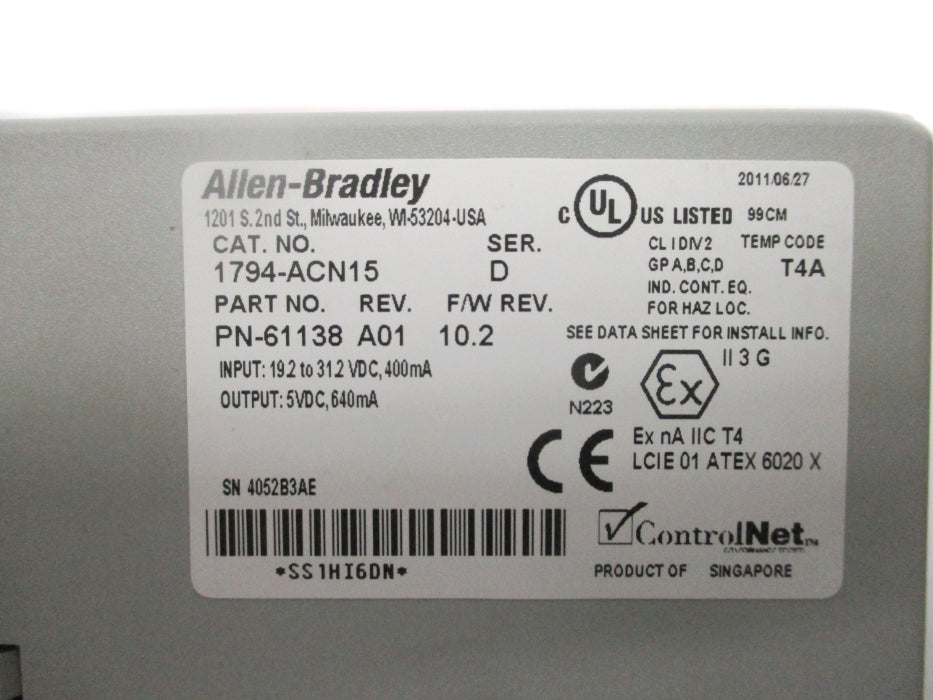 ALLEN BRADLEY 1794-ACN15 SER. D F/W 10.2 NSNP