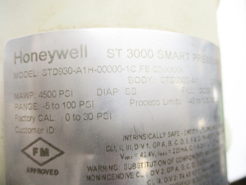 HONEYWELL STD930-A1H-00000-1C,FB,S2-XXXX -5-100PSI (AS PICTURED)  UNMP
