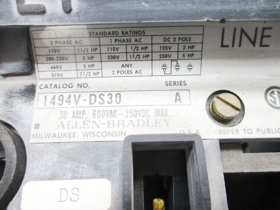 ALLEN BRADLEY 1494V-DS30 SER. A 600VAC 30A (AS PICTURED1) NSNP