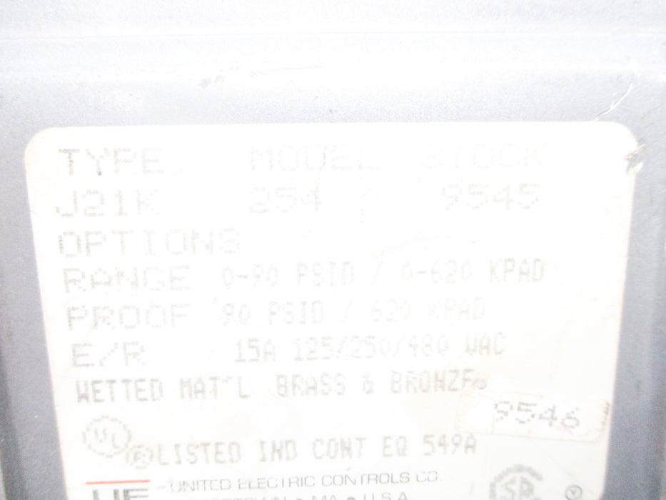 UNITED ELECTRIC J21K-254-9545 0-90PSID UNMP