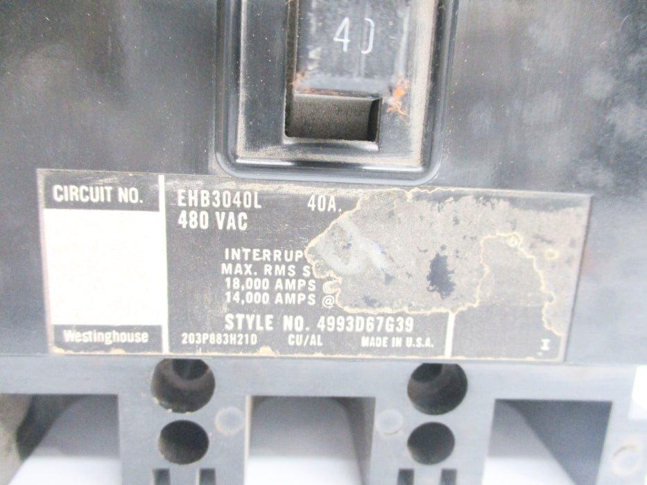 WESTINGHOUSE EHB3040L 4993D67G39 40A 480VAC UNMP