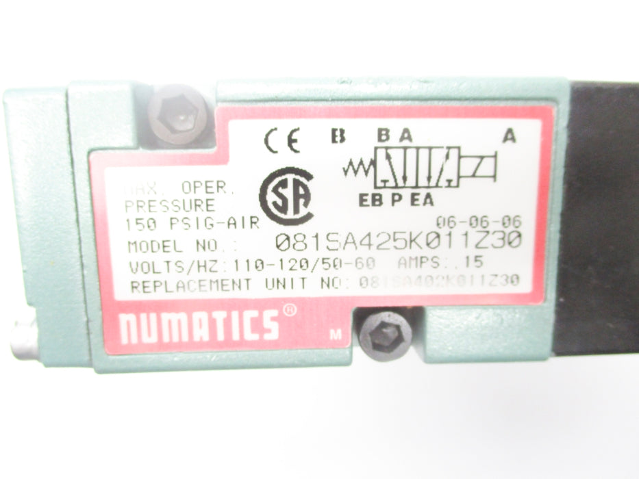NUMATICS 081SA425K011Z30 150PSIG 110/120V NSNP