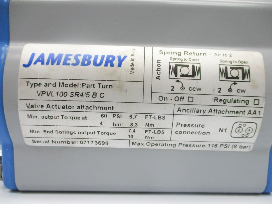 JAMESBURY VPVL100SR4/5BC 116PSI NSNP