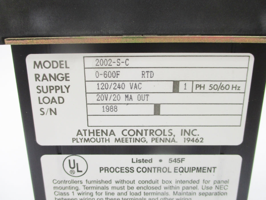 ATHENA CONTROLS 2002-S-C 0-600F NSNP