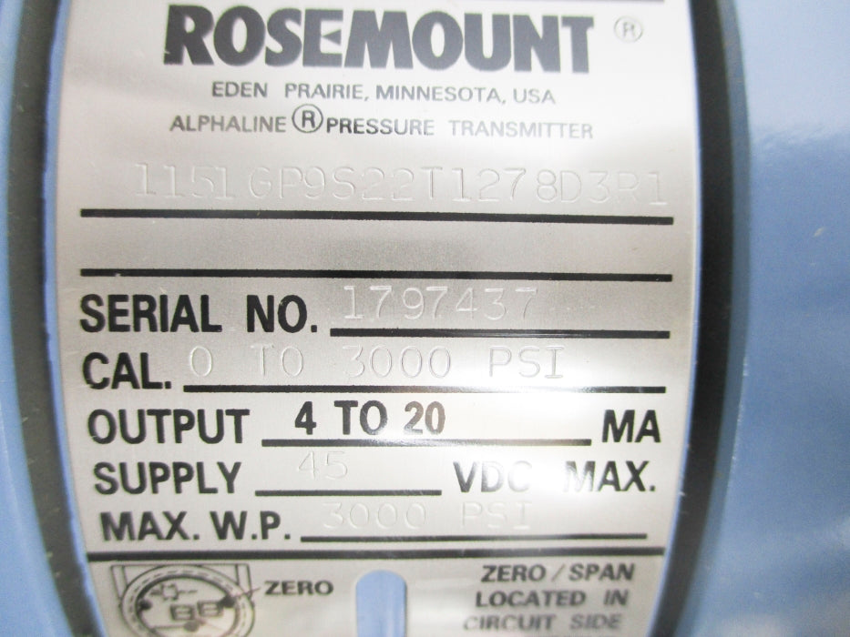 ROSEMOUNT 1151GP9S22T1278D3R1 3000PSI NSNP
