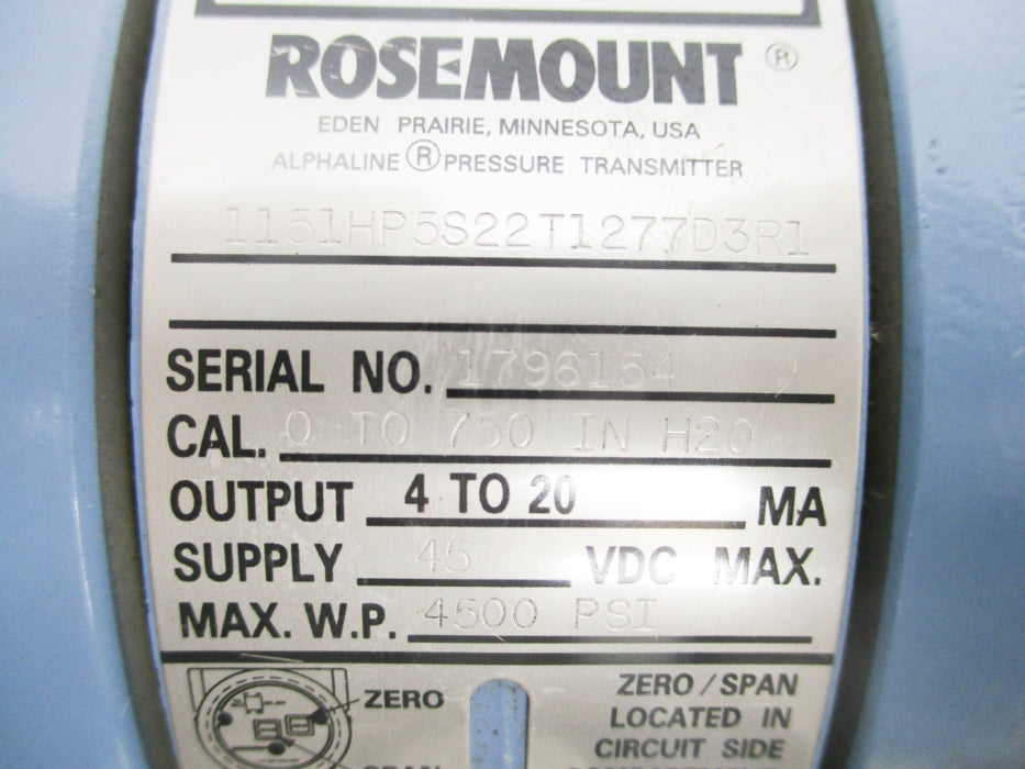 ROSEMOUNT 1151HP5S22T1277D3R1 4500PSI NSNP