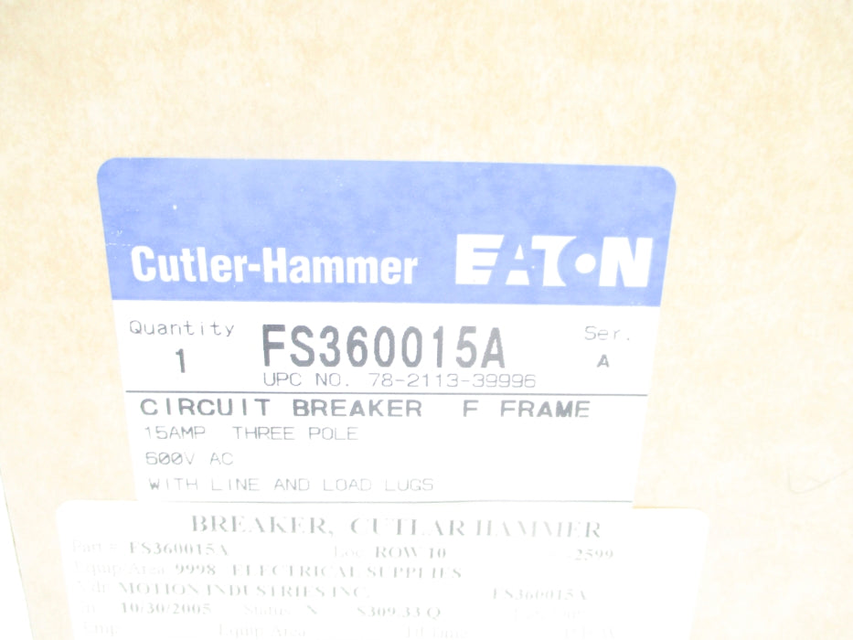 CUTLER HAMMER FS360015A SER. A 15A 600VAC NSMP