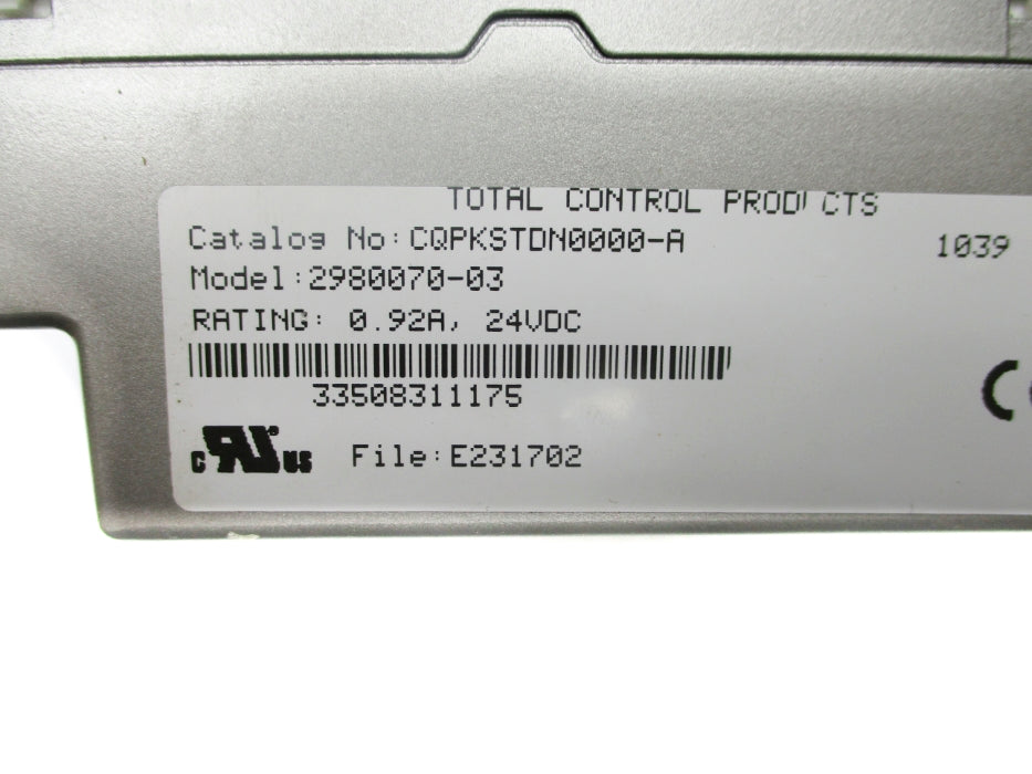 TOTAL CONTROL PRODUCTS CQPKSTDN0000-A 2980070-03 UNMP