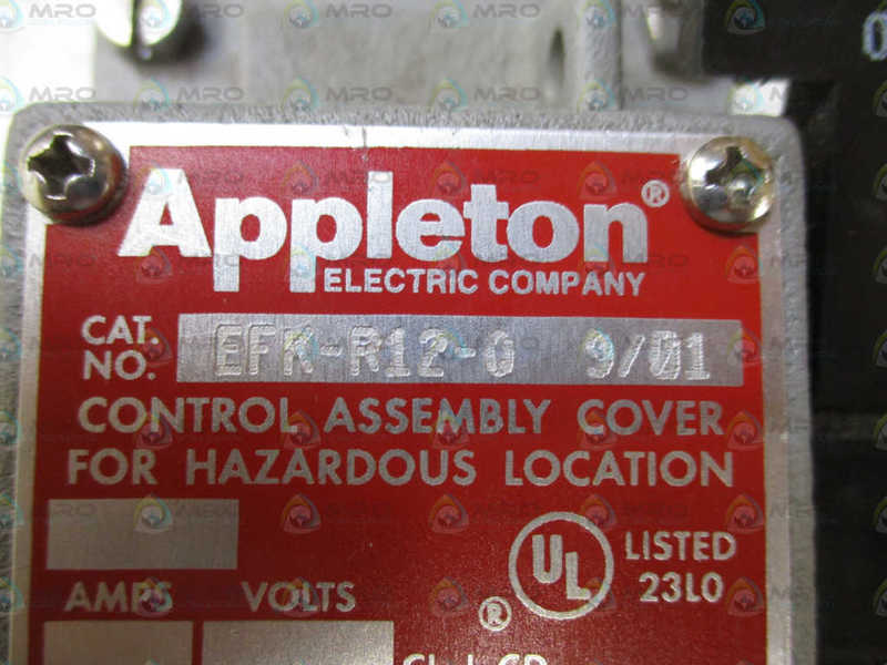 APPLETON EFK-R12-0 CONTROL ASSEMBLY COVER *NEW NO BOX*