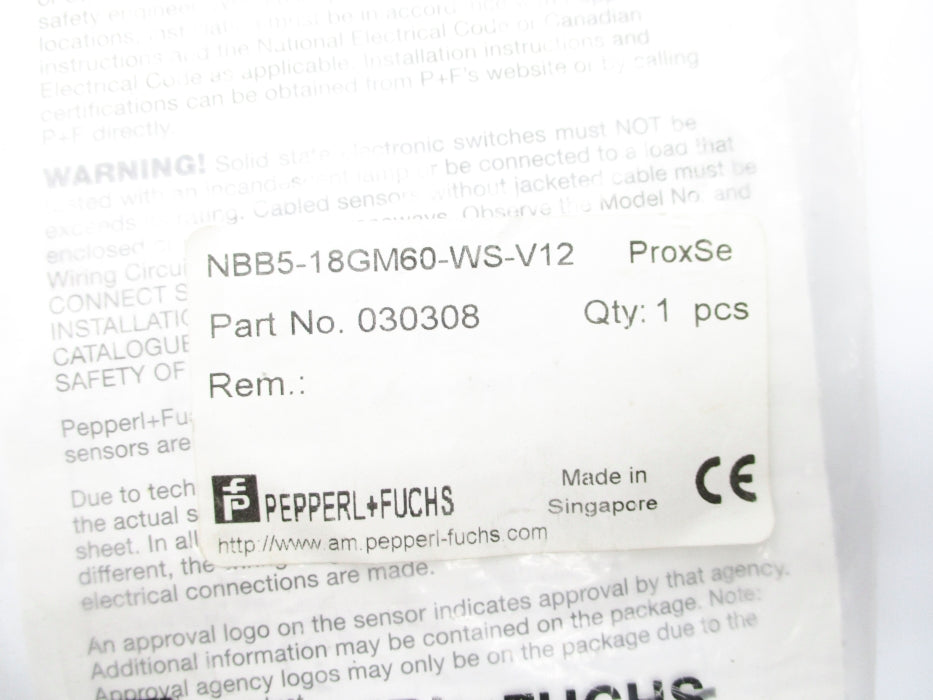 PEPPERL+FUCHS NBB5-18GM60-WS-V12 030308 NSMP