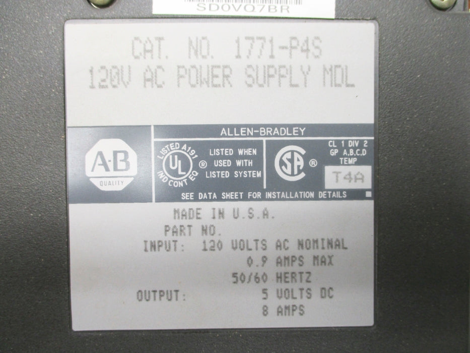 ALLEN BRADLEY 1771-P4S 120VAC 8A UNMP