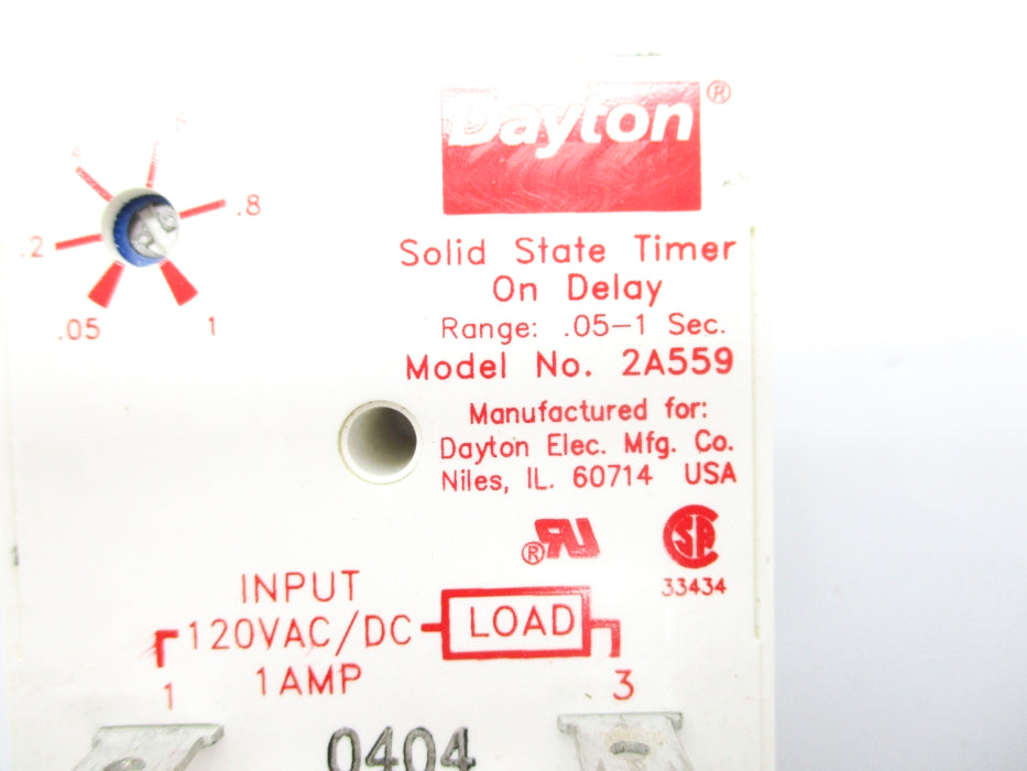 DAYTON 2A559 1A 120VAC .05-1S UNMP