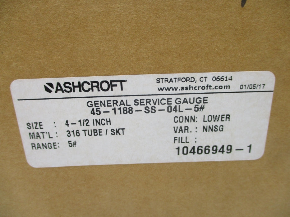 ASHCROFT 45-1188-SS-04L-5# 0-5.0PSI NSFS