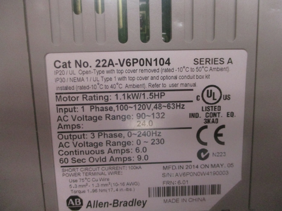 ALLEN BRADLEY 22A-V6P0N104 SER. A NSNP