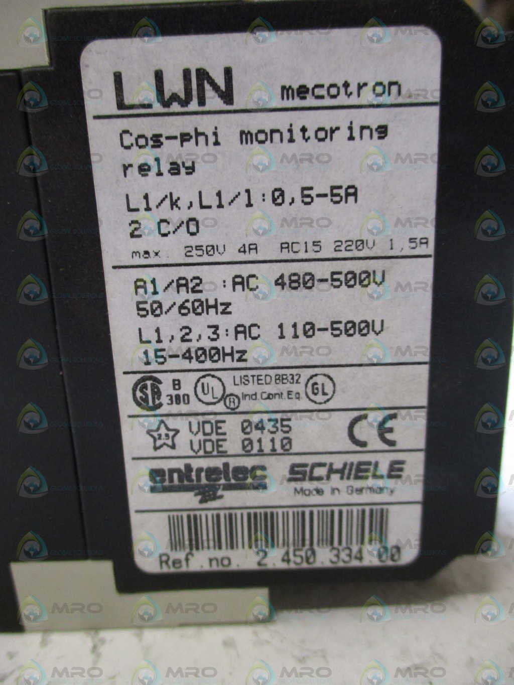 ENTRELEC/SCHIELE MECOTRON LWN MONITORING RELAY *USED*
