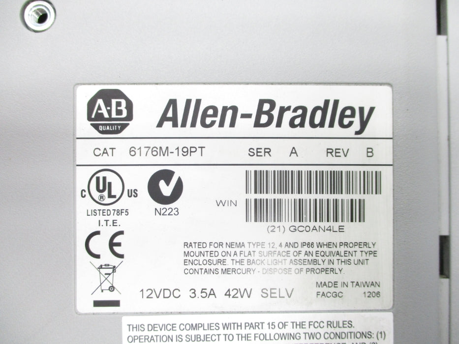 ALLEN BRADLEY 6176M-19PT SER. A NSNP