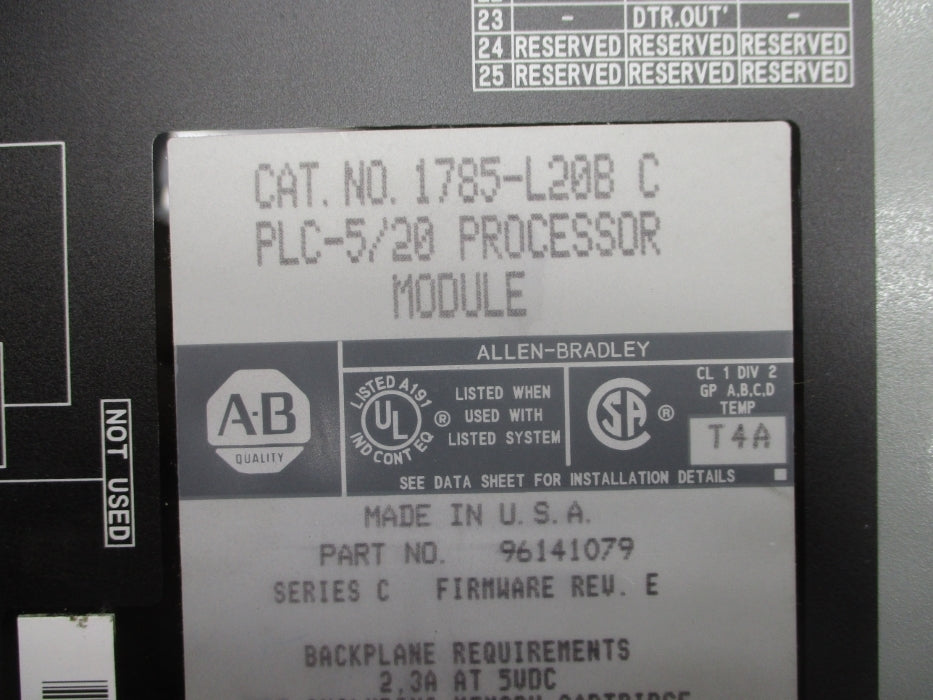 ALLEN BRADLEY 1785-L20B SER. C F/W E (NO KEY) UNMP