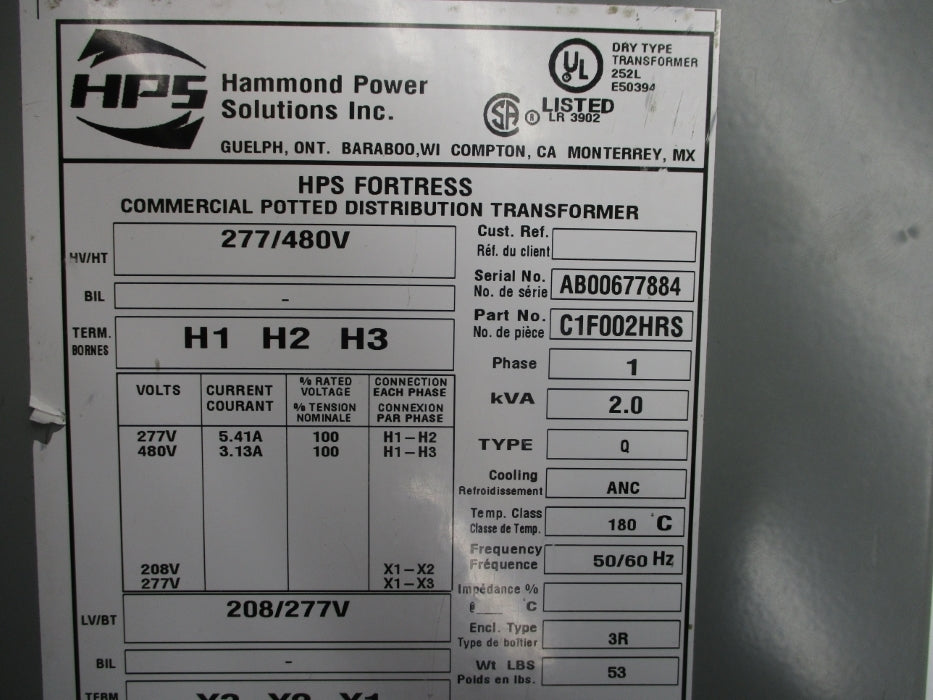 HAMMOND POWER SOLUTIONS C1F002HRS 2.0KVA NSNP