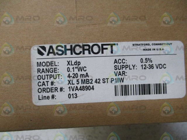 ASHCROFT XLdp XL-5-MB2-42-ST-P1IW DIFF. PRESSURE TRANSMITTER 0.1"WC *NEW IN BOX*