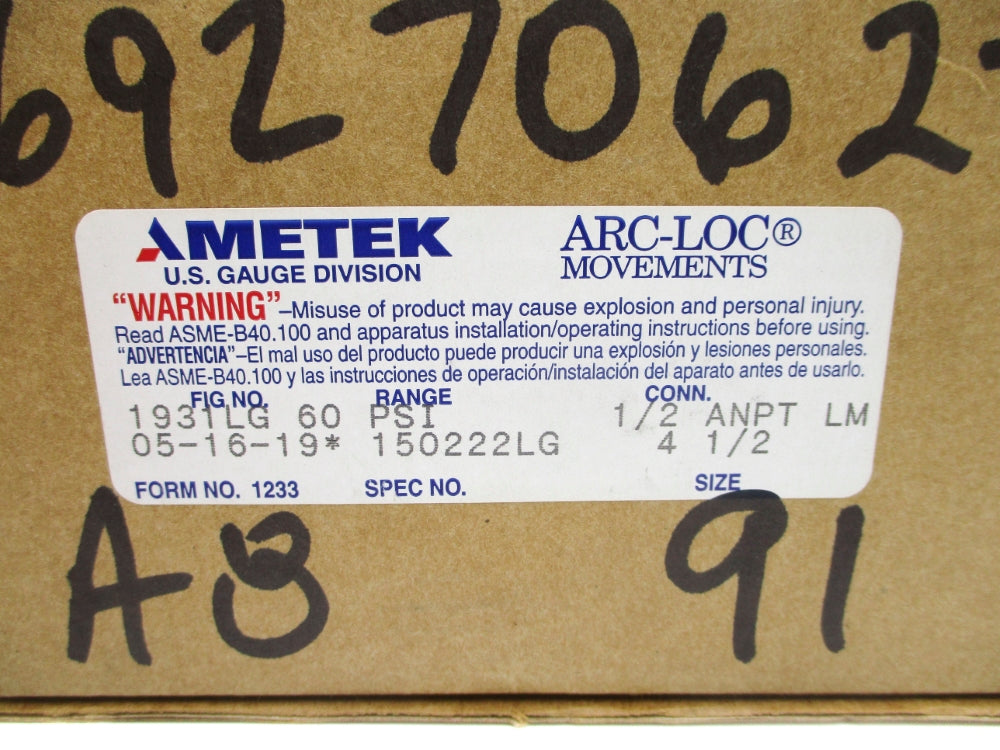 AMETEK 1931LG 60PSI 4-1/2" NSMP