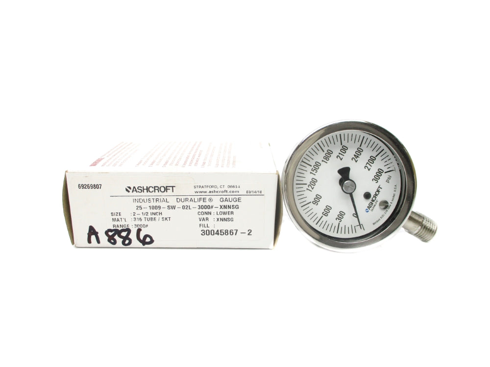 ASHCROFT 25-1009-SW-02L-3000#-XNNSG 0-3000PSI NSMP