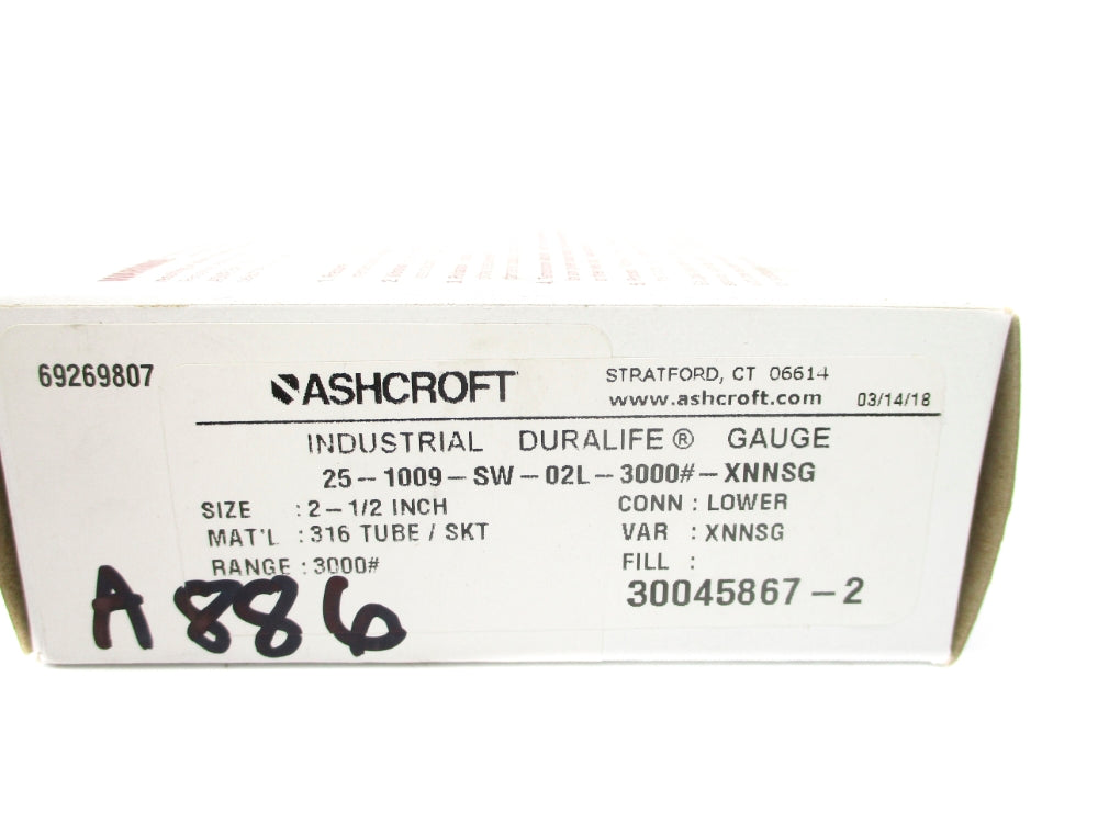 ASHCROFT 25-1009-SW-02L-3000#-XNNSG 0-3000PSI NSMP