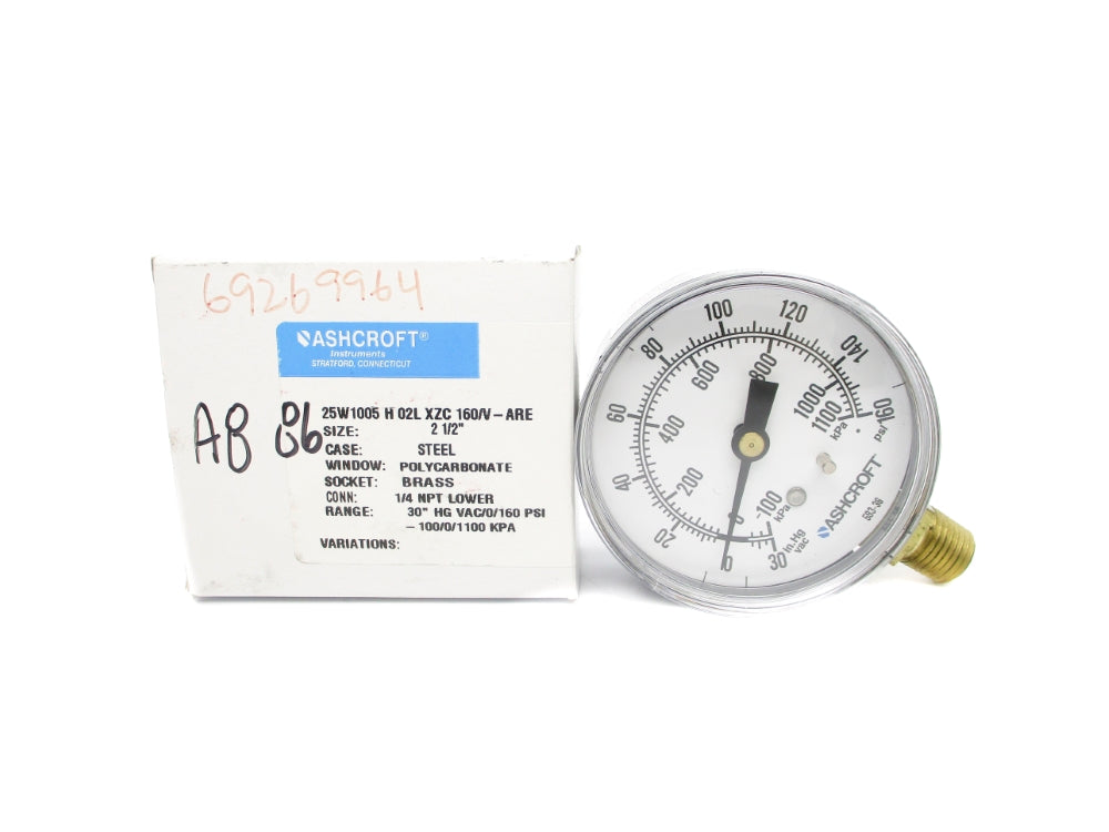 ASHCROFT 25W1005H02LXZC160/V-ARE 0-160PSI NSMP