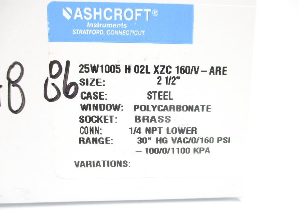 ASHCROFT 25W1005H02LXZC160/V-ARE 0-160PSI NSMP