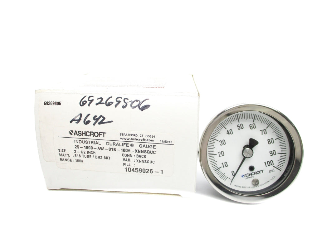 ASHCROFT 25-1009-AW-01B-100#-XNNSGUC 0-100PSI NSMP
