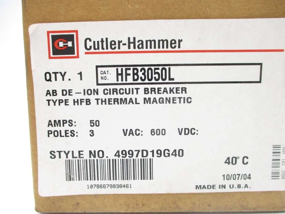 CUTLER HAMMER HFB3050L 50A 600VAC NSFS