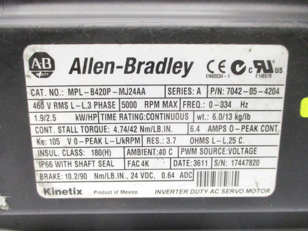 ALLEN BRADLEY MPL-B420P-MJ24AA SER. A NSNP