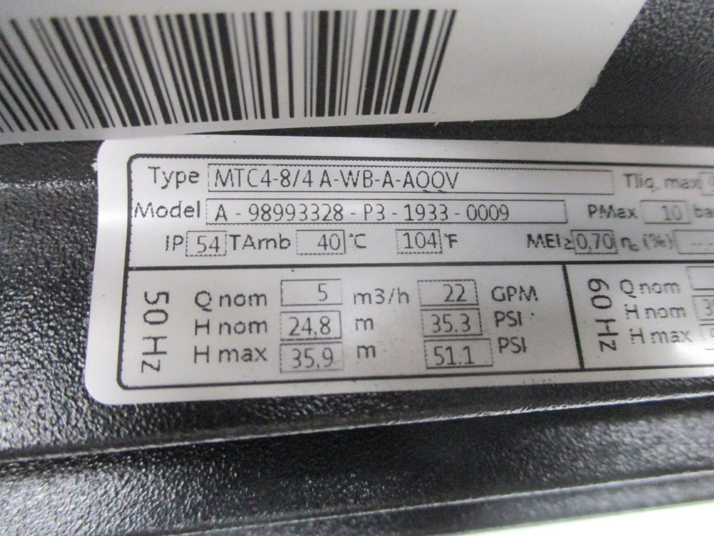 GRUNDFOS ML80BA-2-56C-C2 MTC4-8/4A-WB-A-AQQV NUPI