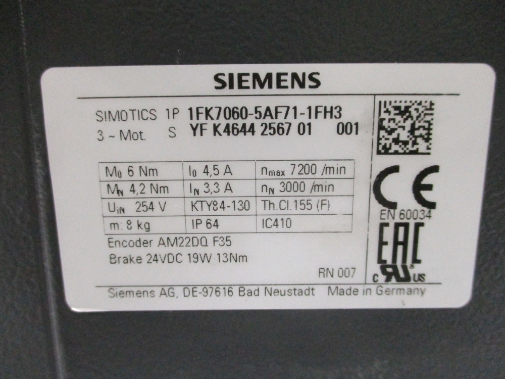 SIEMENS 1FK7060-5AF71-1FH3 NSNP