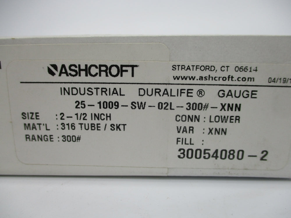 ASHCROFT 25-1009-SW-02L-300#-XNN 0-300PSI NSMP