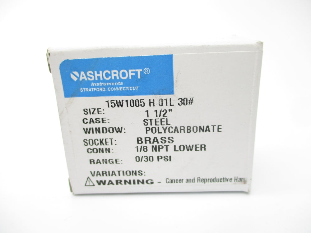 ASHCROFT 15W1005H01L30# 0-30PSI 1-1/2" NSMP