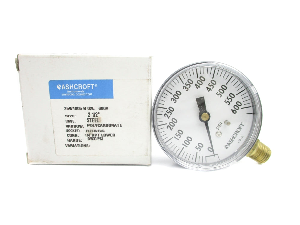 ASHCROFT 25W1005H02L600# 0-600PSI 2-1/2" NSMP