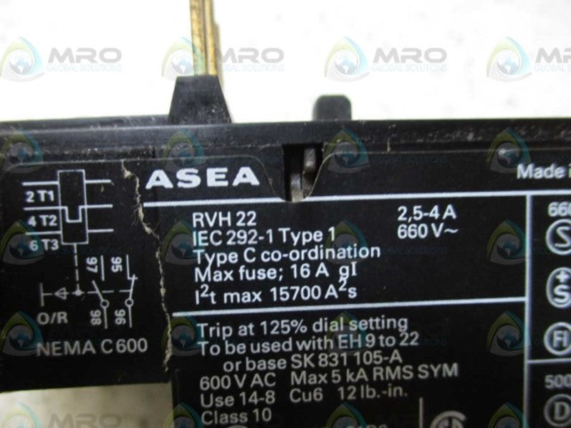 ASEA RVH22 OVERLOAD RELAY 2.5-4A *NEW NO BOX*