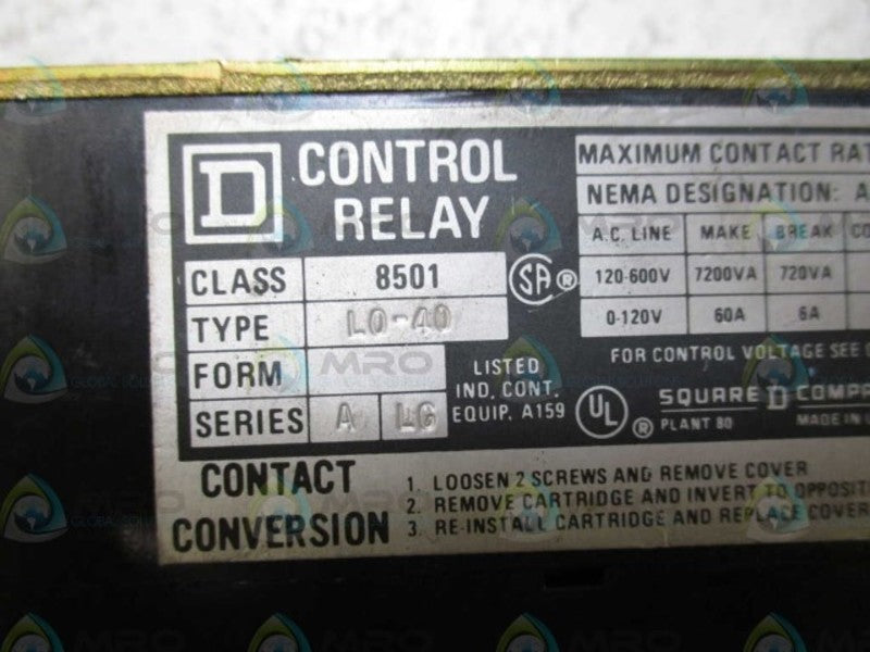 SQUARE D 8501-L0-40 CONTROL RELAY 120V *NEW NO BOX*