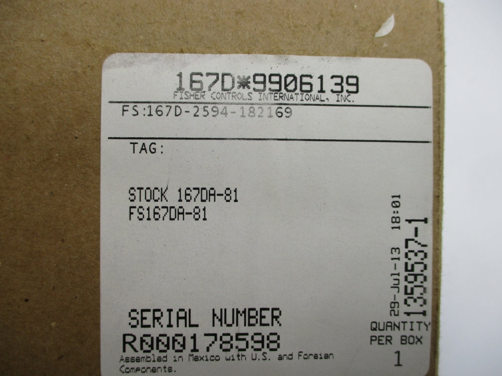 FISHER CONTROLS 167D-2594-182169 167DA-81 125PSI NSMP