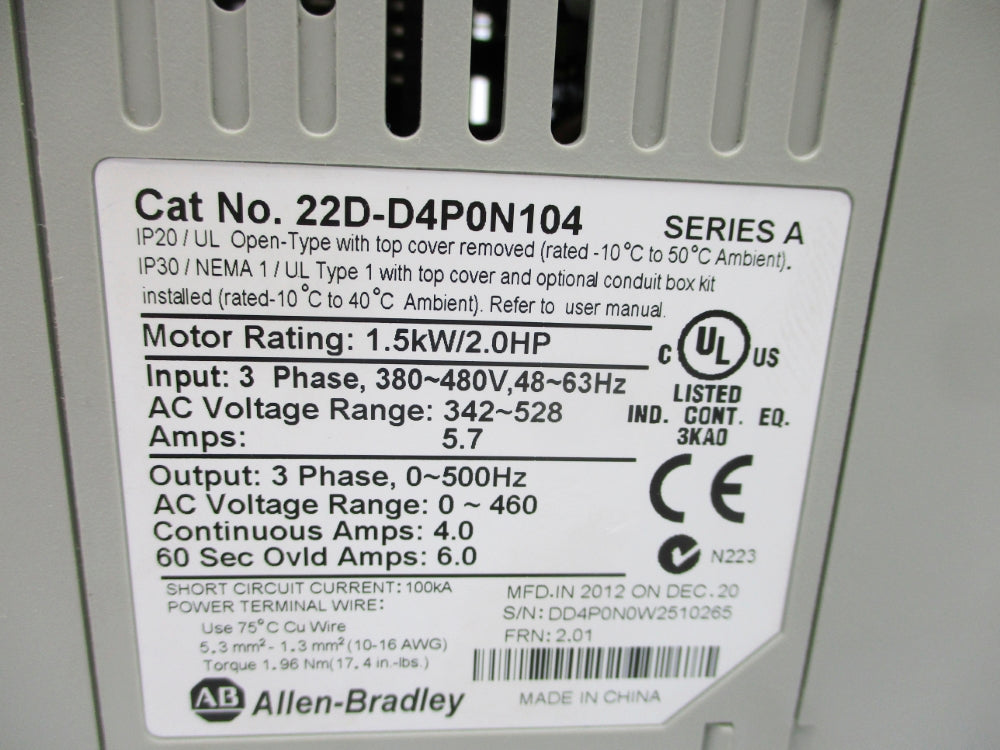 ALLEN BRADLEY 22D-D4P0N104 SER. A NSNP