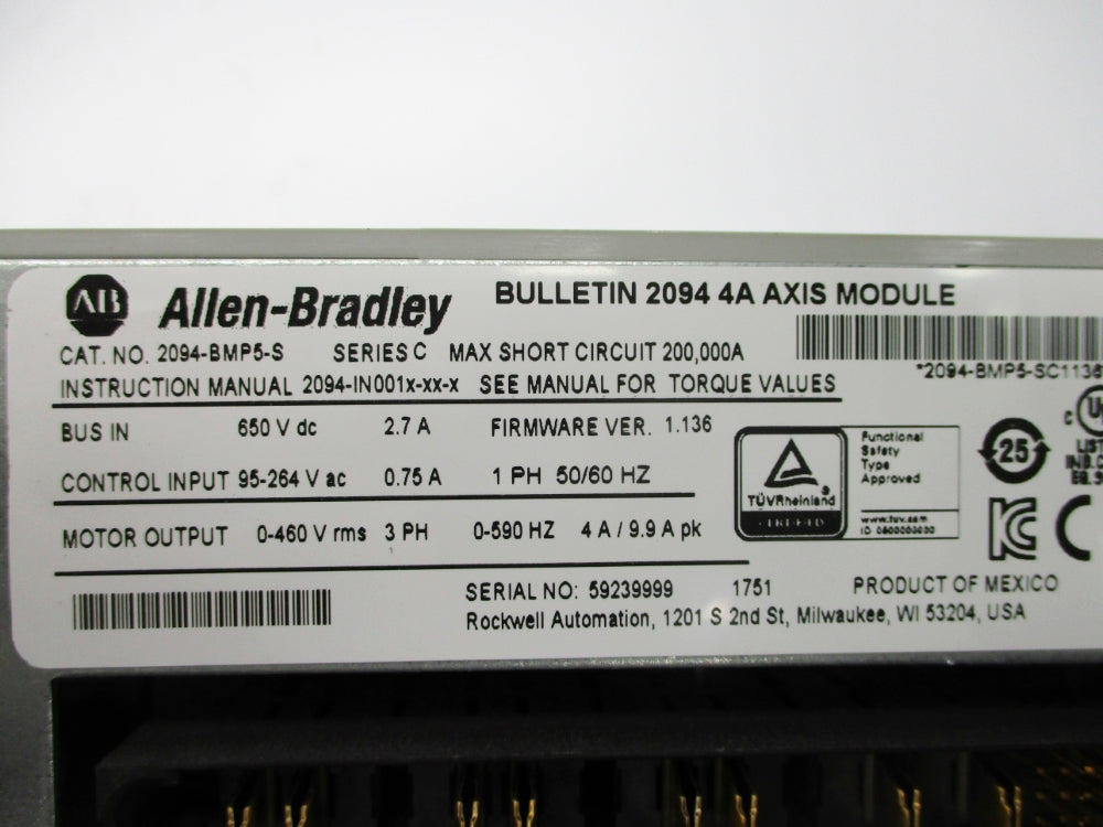 ALLEN BRADLEY 2094-BMP5-S SER. C 650V 2.7A F/W 1.136 NSNP