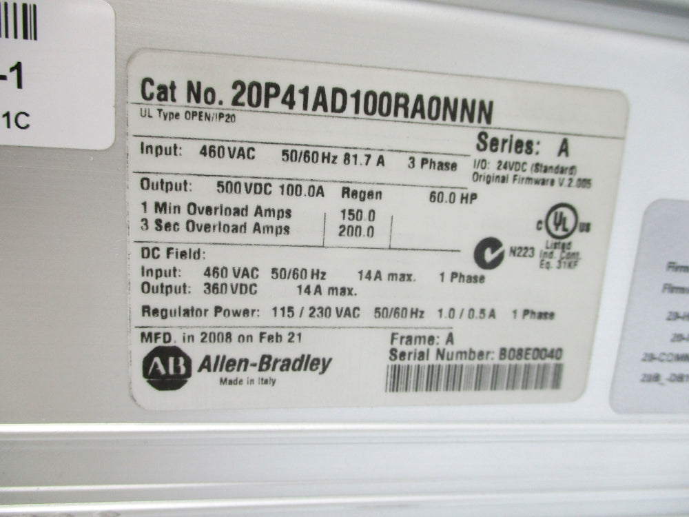 ALLEN BRADLEY 20P41AD100RA0NNN SER. A UNMP