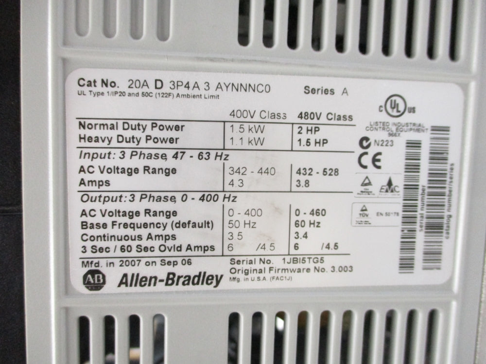 INDUSTRIAL SPARE PART 20AD3P4A3AYNNNC0 SER. A NUPI