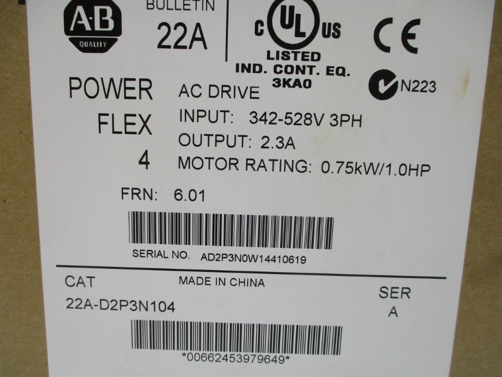 ALLEN BRADLEY 22A-D2P3N104 SER. A F/W 6.01 (BR/WH) NSMP